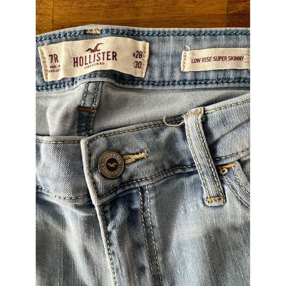 Hollister Jeans Womens 7R 28x30 Low Rise Super Skinny Light Wash Distressed Good